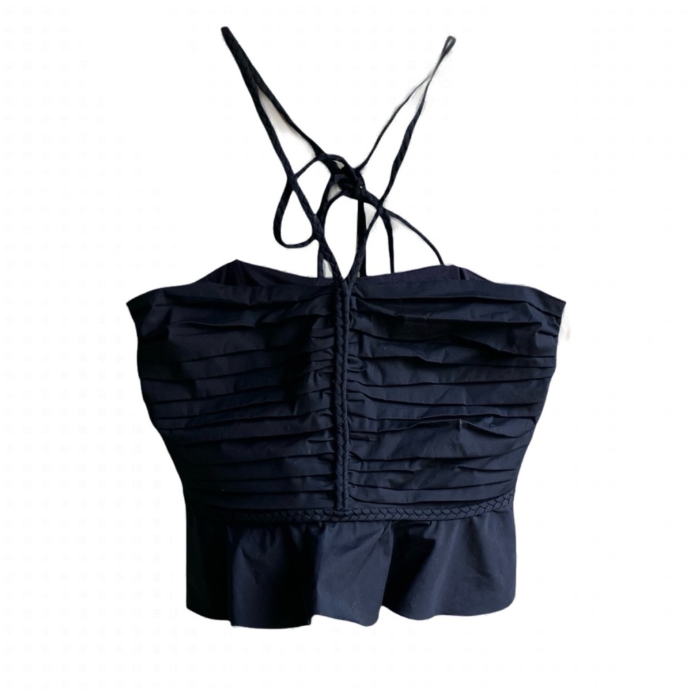 Veronica Beard Arienne Ruched Top Size 10 Cotton Halter Braided Resort Blouse - Picture 4 of 12